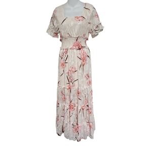 Baltic Born Cream Maxi Dress with Pink Floral Pattern